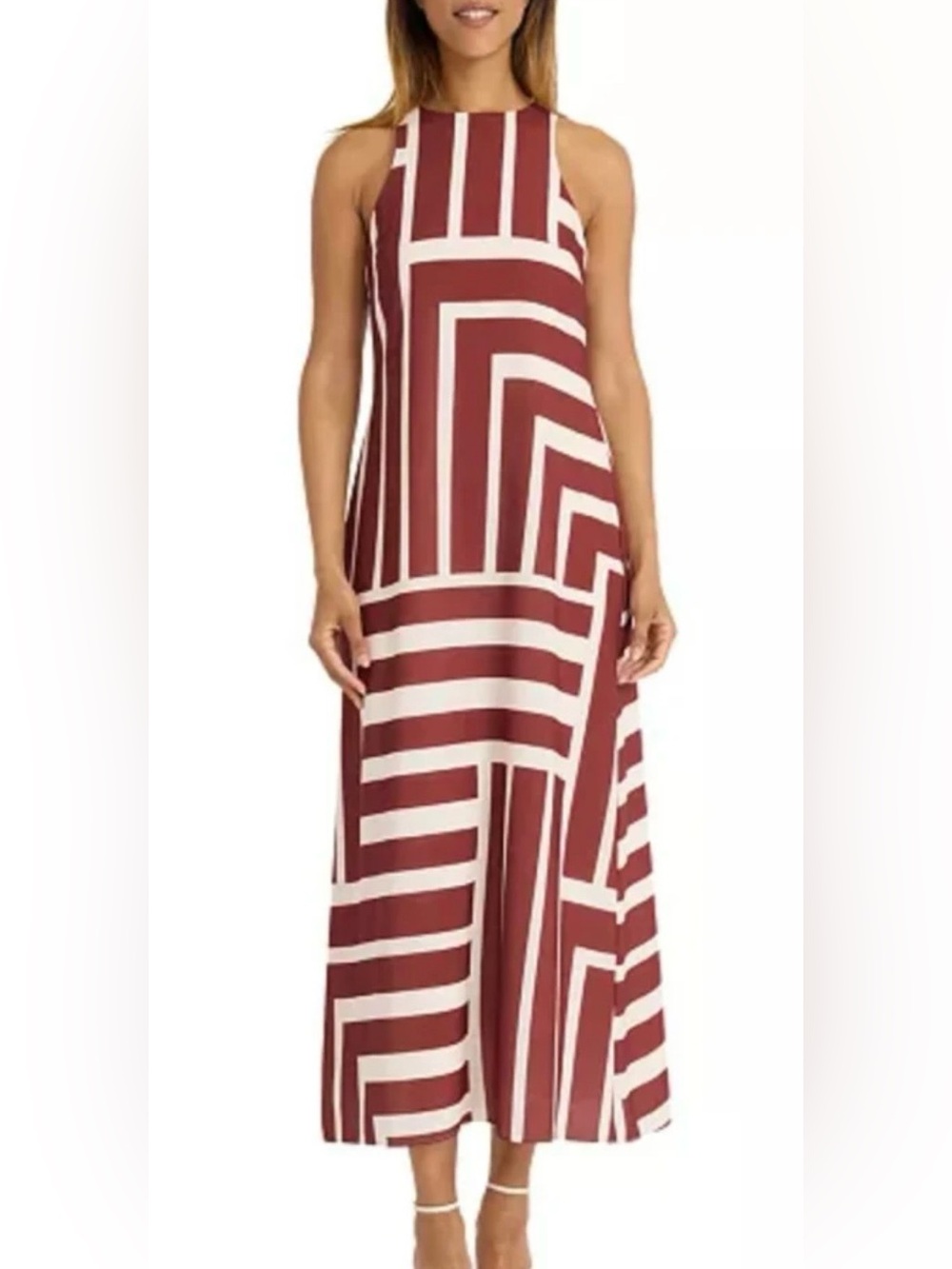 Donna Morgan Cream & Dk Red Geo Print Maxi NWT Ret $99